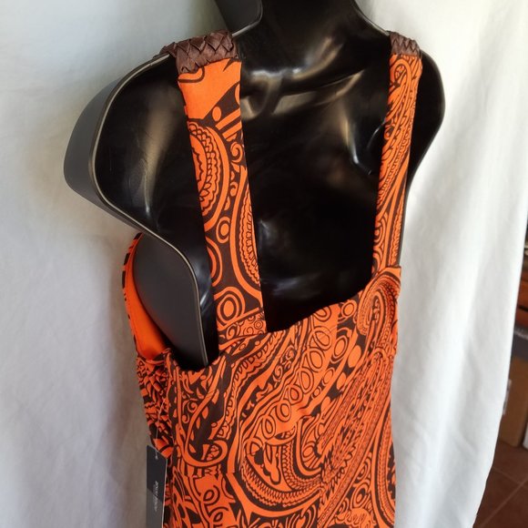 NWT Bisou Bisou Size 14 Orange Brown Sleeveless Full Length Dress - Picture 5 of 8